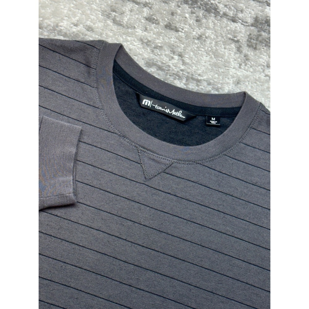 TravisMathew Pullover Mens M Gray Striped Pima Cotton Modal Crewneck Sweatshirt